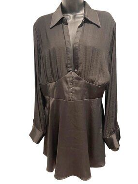 Urban Outfitters Black Long Sleeve Satin Mini Dress With Buttoned Cuffs Sheer Up